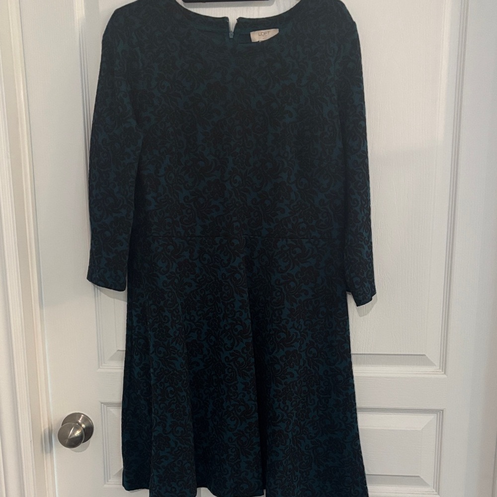 LOFT Teal and Black Patterned Blouse
